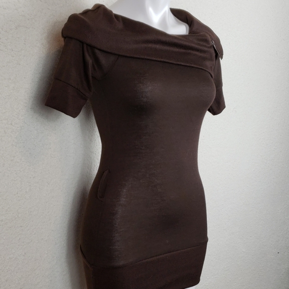 Brown cute cowl neck zip top size small - Picture 1 of 7